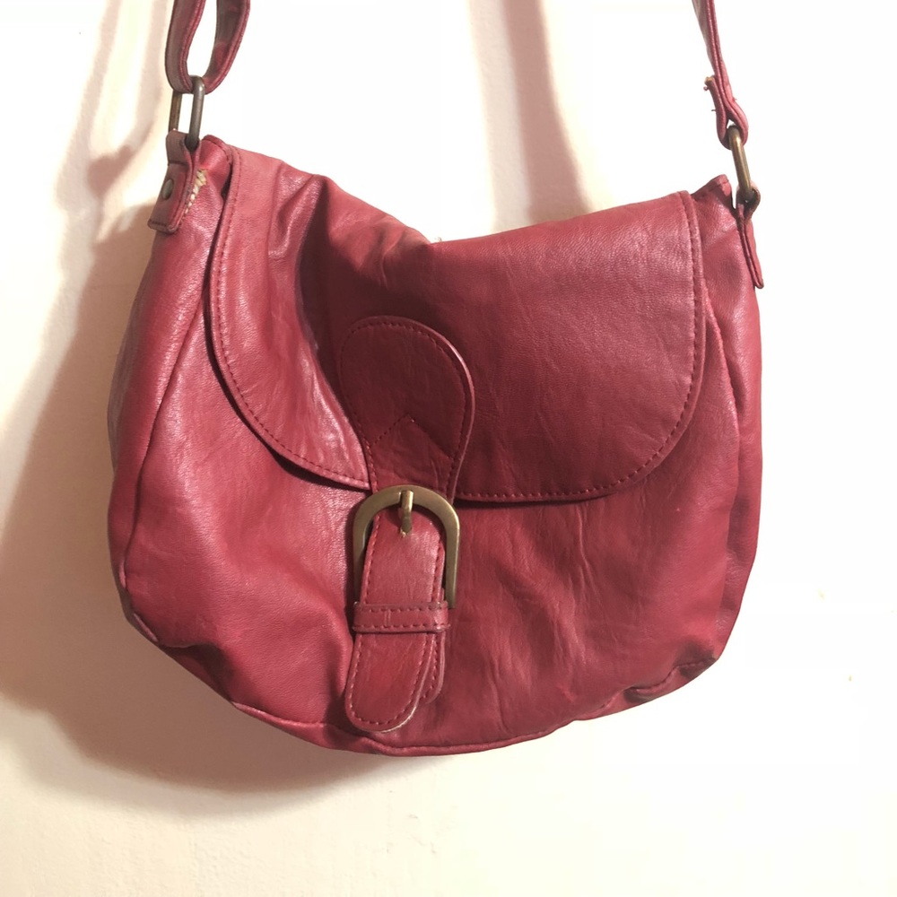 Red long strap purse